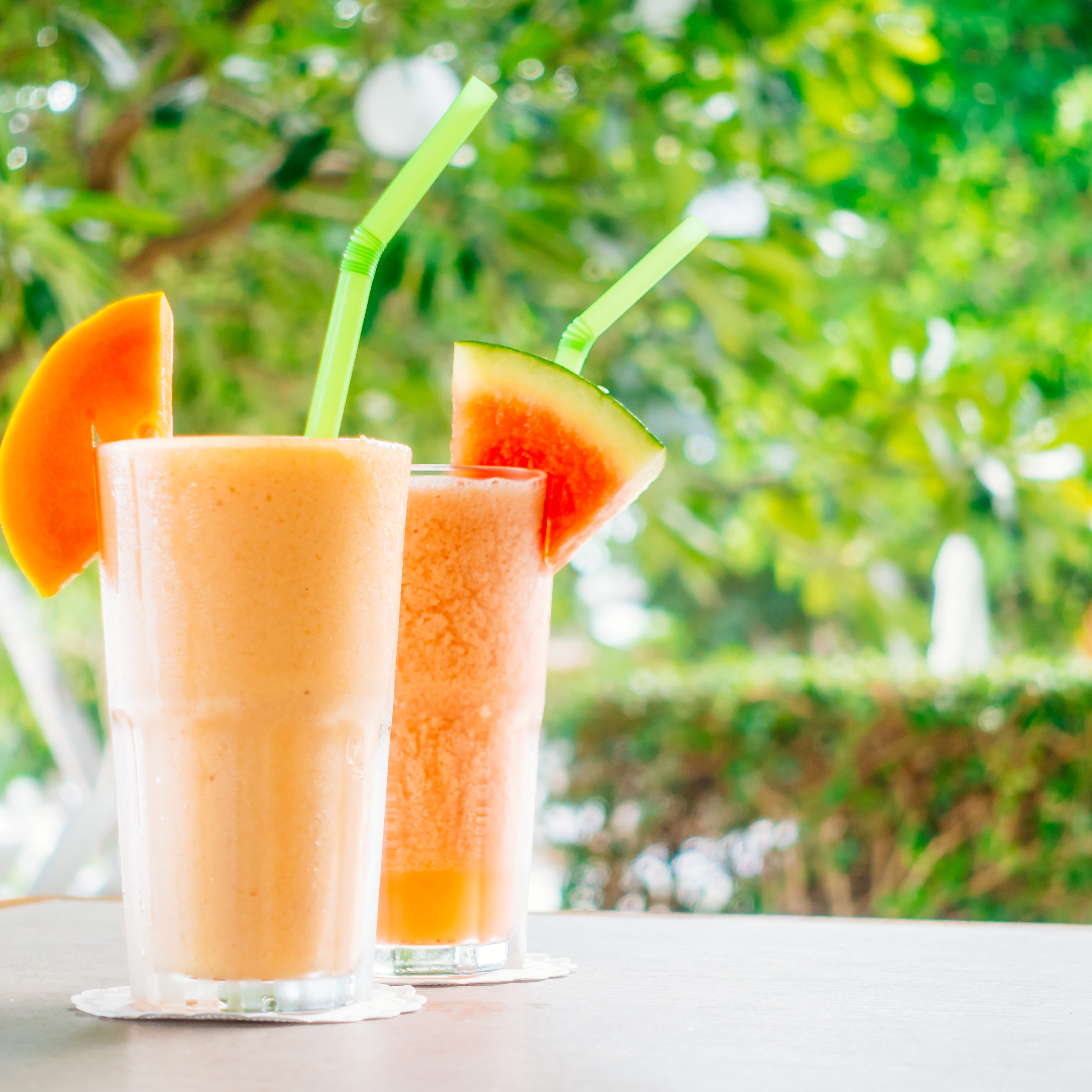 Watermon fruit and papaya juice smoothies in glass for healthy food and drink